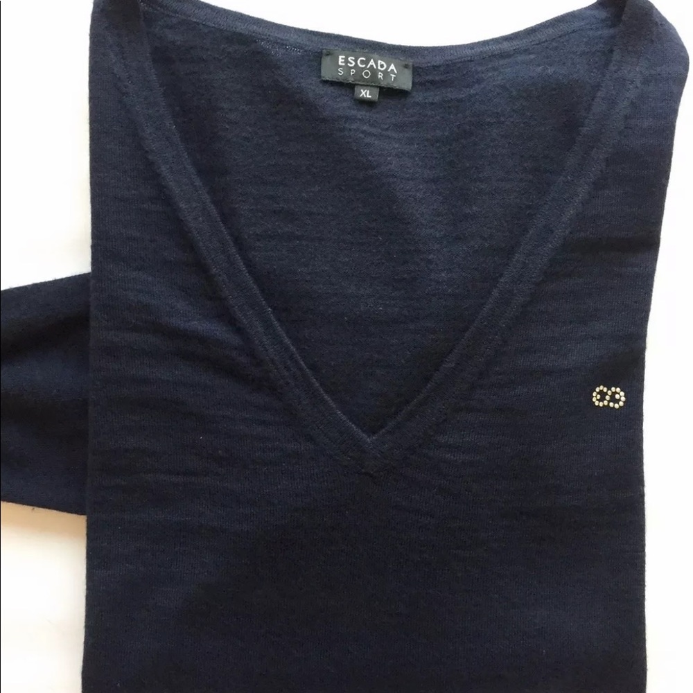 Escada Sport Men V Neck Sweater Black XL Virgin Wool Cashmere Blend